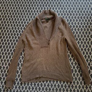 Vintage LRL Ralph Lauren Jean Co Sweater Womens L Brown Shawl Collar Pullover Co